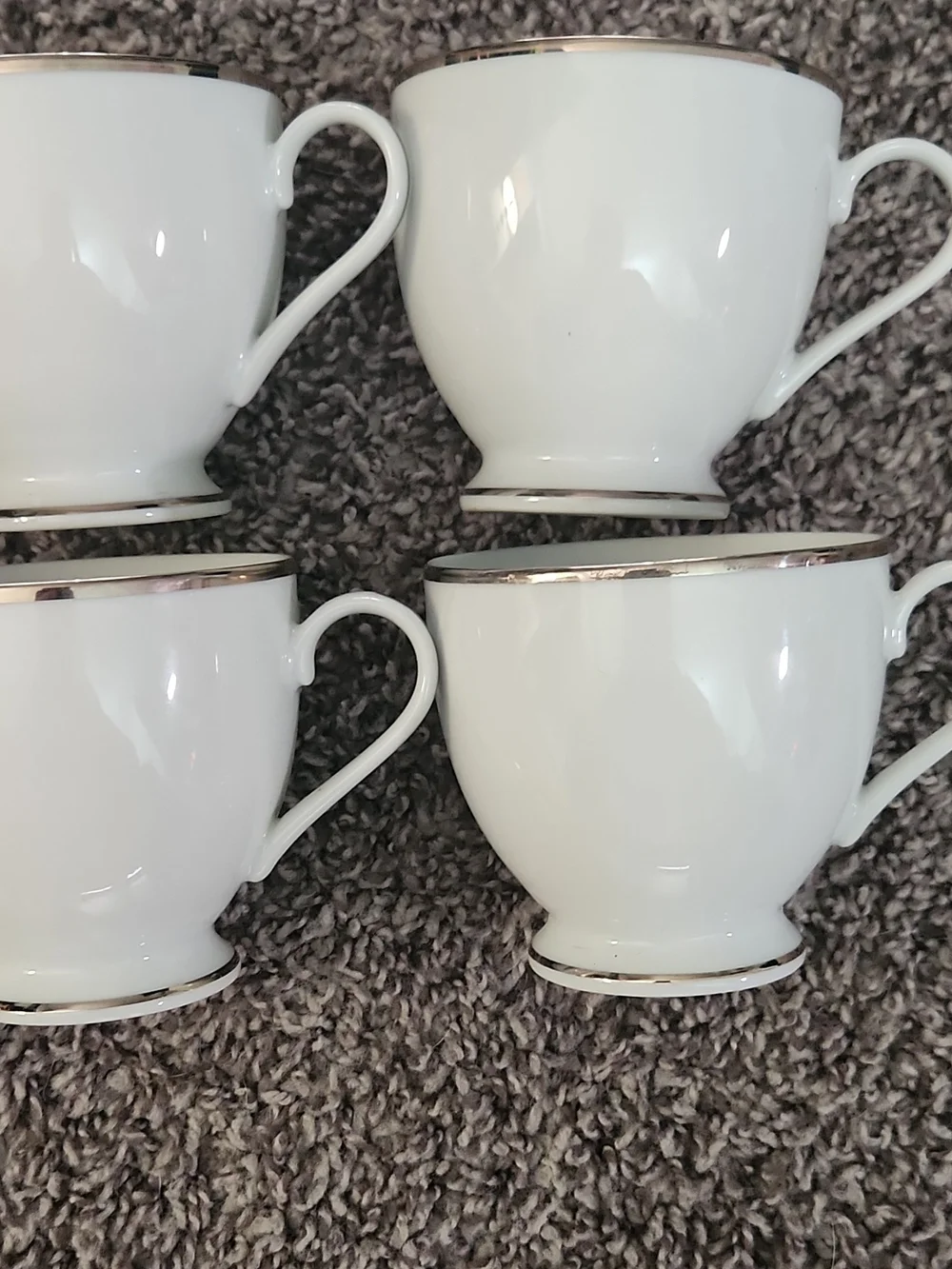 Gorham White Porcelain Teacups with Silver Trim
